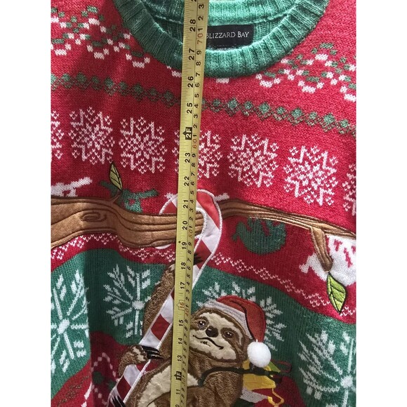 Blizzard Bay XL Ugly Christmas Sweater – Sloth Santa Hat Candy Cane Red Green - Picture 10 of 10